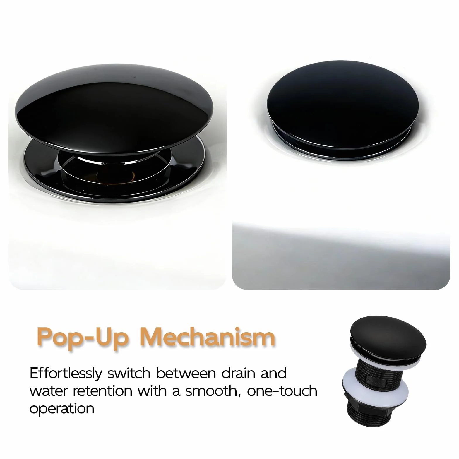 Desagüe Universal para Lavabo Sin Rebosadero, Válvula Clic Clac, Alta Impermeabilidad, Instalación Rápida, 2 Piezas, Negro Mate