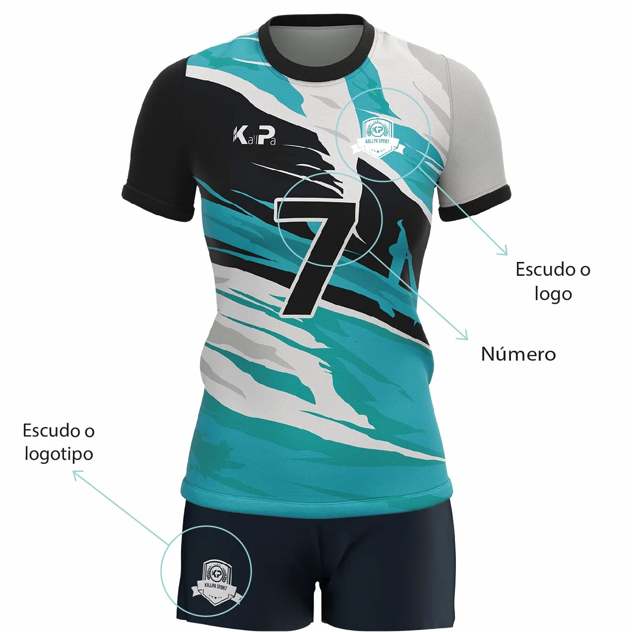 KALLPA Equipación Deportiva de Voleibol Personalizada. Unisex niños y Adultos. Camiseta y calzona. Personaliza con tu Nombre, Escudo y número. Diferentes Modelos y Colores.