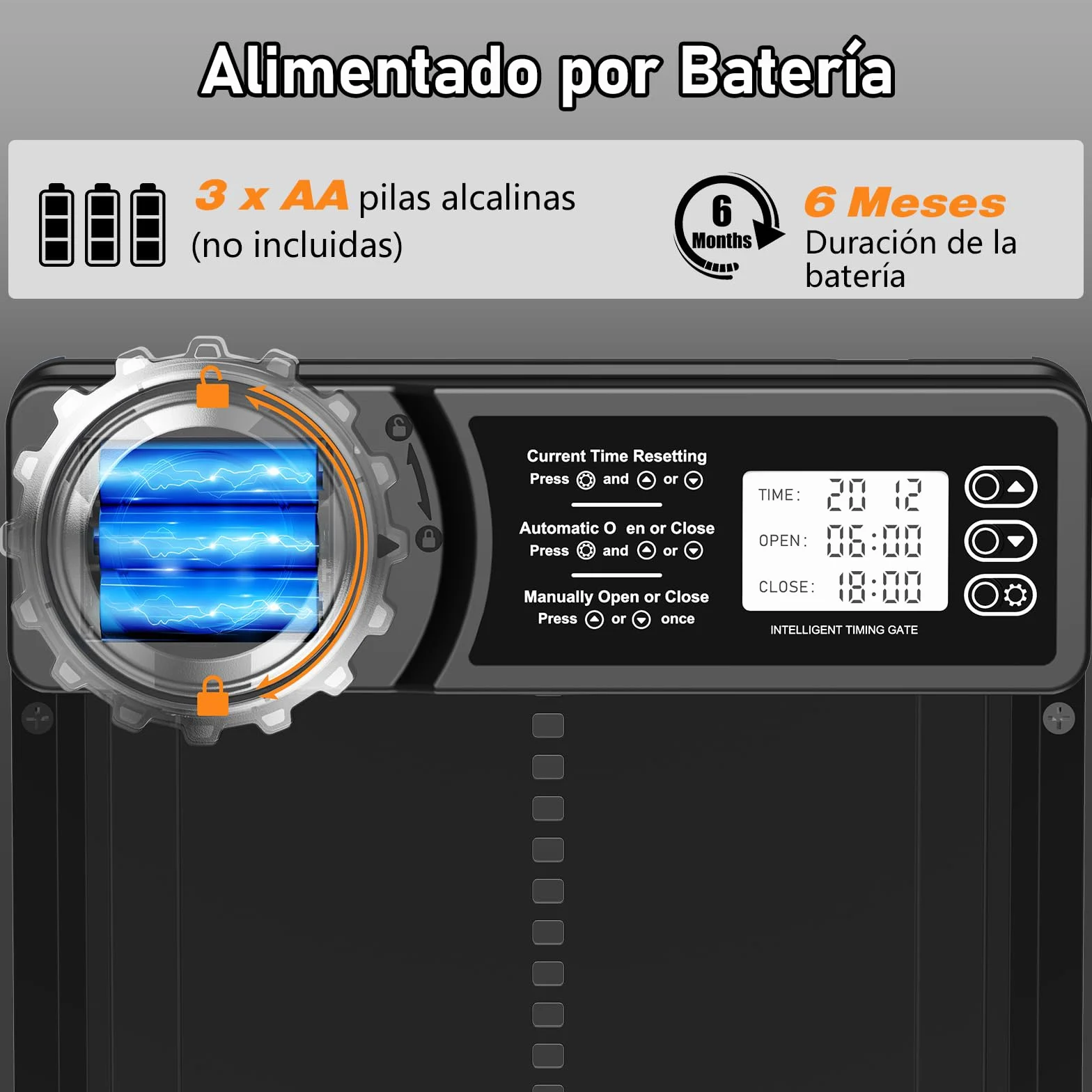 CHAMUTY Puerta Automática Gallinero con Pantalla LCD Grande, Aleación de Aluminio, Temporizador, Manual, Anti-atrapamiento