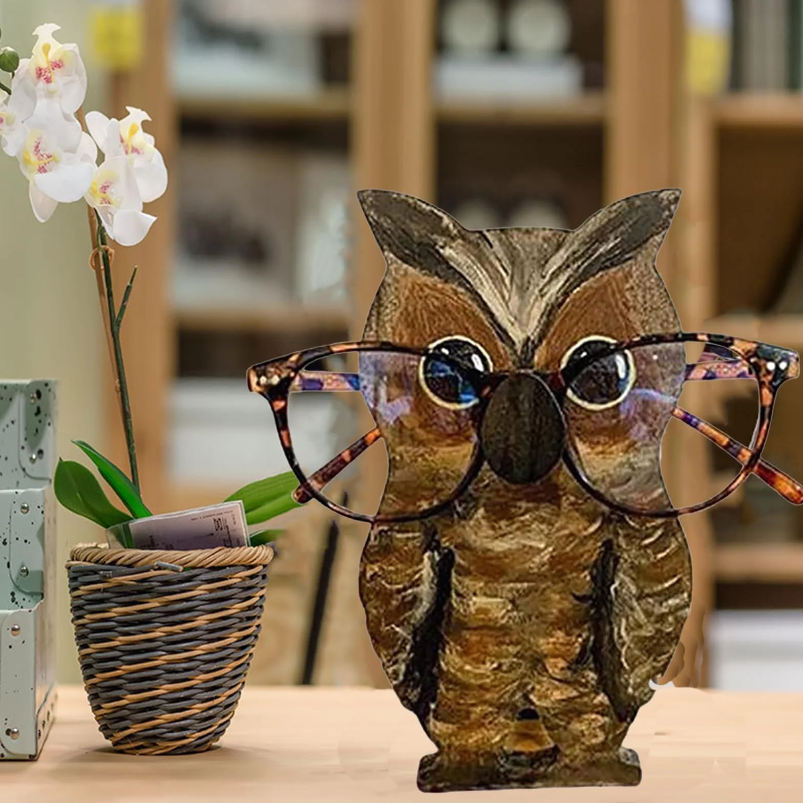 Soporte de madera tallada a mano para gafas de sol, exhibidor de gafas (búho)
