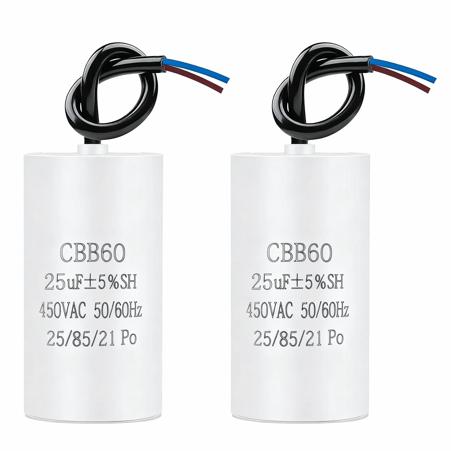 CBB60 25uf 450v 50/60Hz Condensador Arranque Motor 2 Piezas