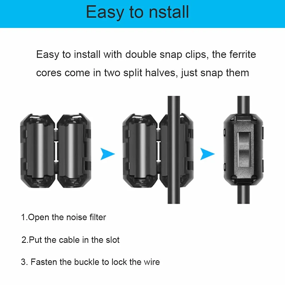 Núcleo de Anillo de Ferrita Negro 14Pcs 7mm Supresor de Ruido RFI EMI Filtro de Alta Frecuencia