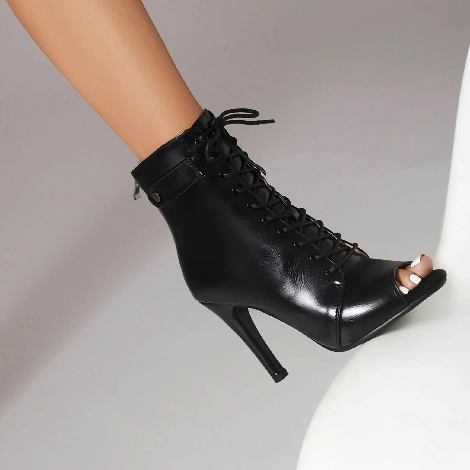 HROYL Botas de Baile Latino Mujer Tacones de Baile Heels Botines de Punta Abierta con Cordones