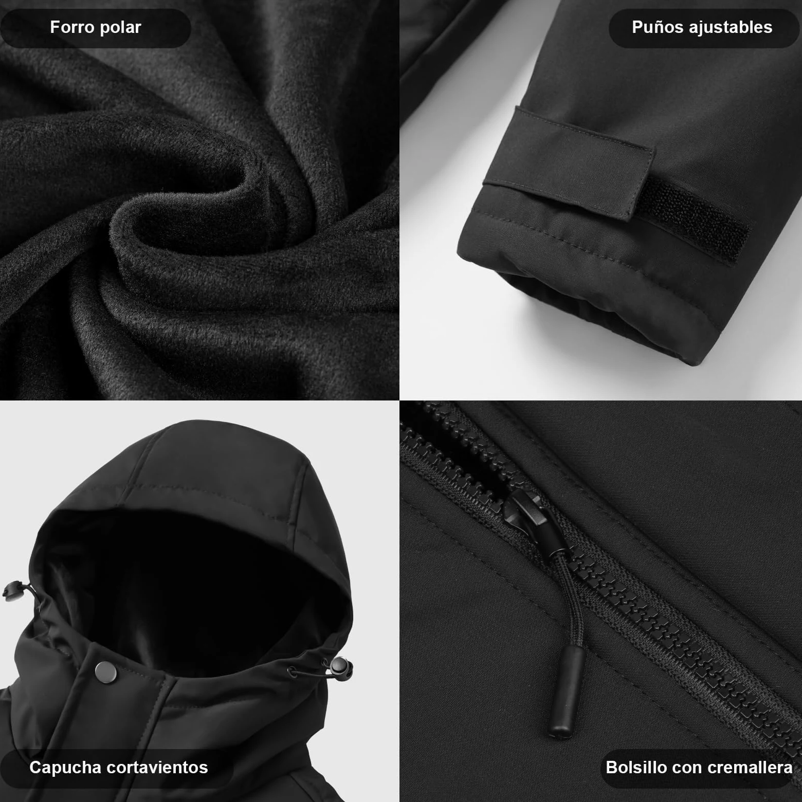 Chaqueta Calefactable Hombre con Forro de Felpa, Batería 20000mAh 7.4V Pantalla HD, 6 Zonas de Calor Ajustables y 3 Niveles de Temperatura, Impermeable y Resistente al Viento