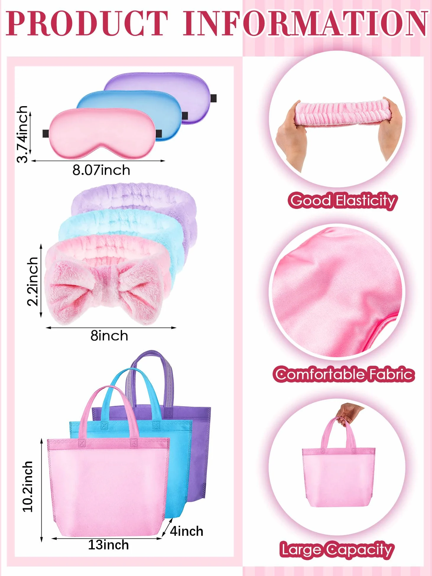 Sintuff 24 piezas de suministros de fiesta de pijamas para niñas, 6 batas de spa para niñas, 6 bolsas, 6 diademas, 6 máscaras de spa, Varios colores, 14