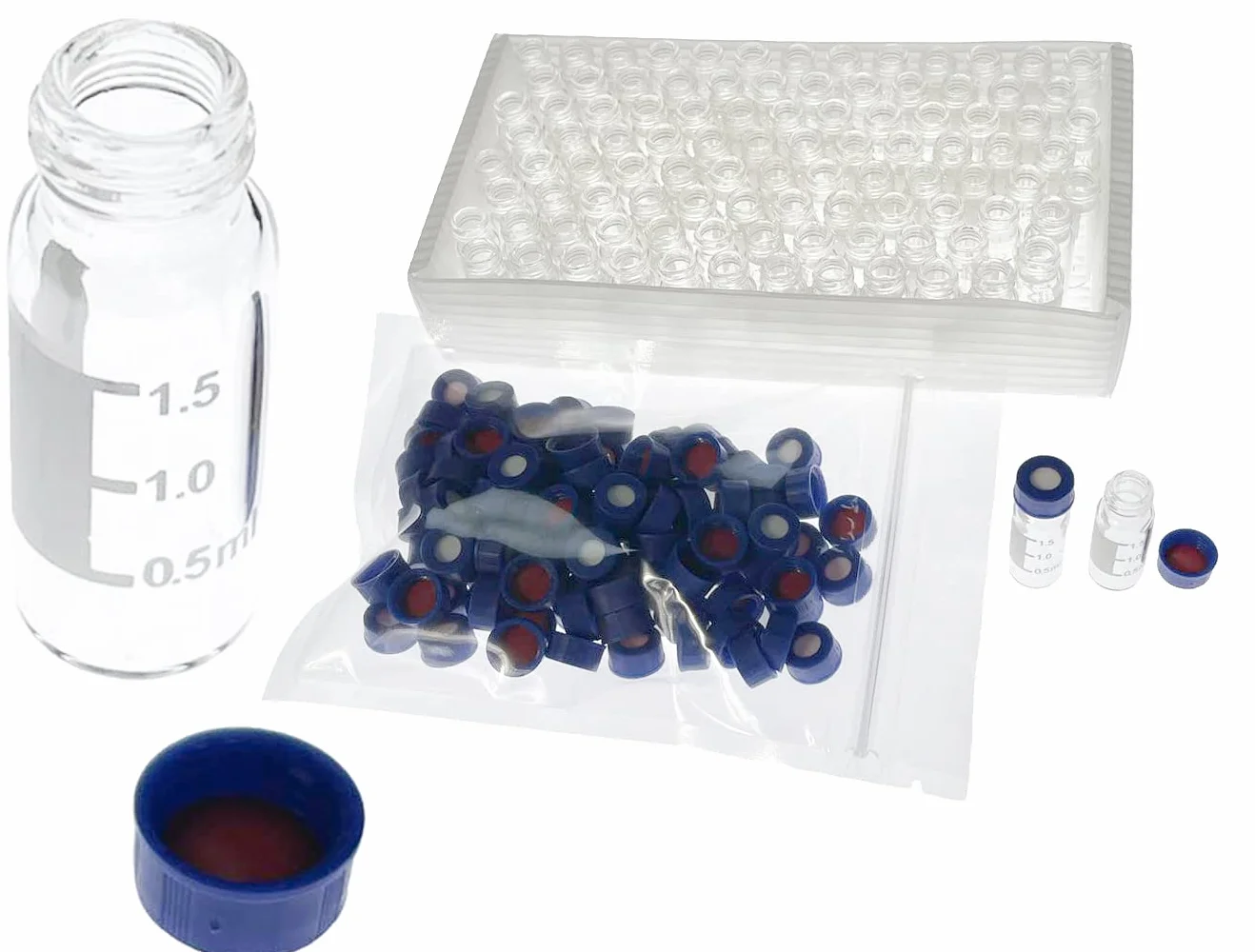 Viales de HPLC de 2 ml, 100 Piezas, Transparente con Área de Escritura, Tapa de Rosca