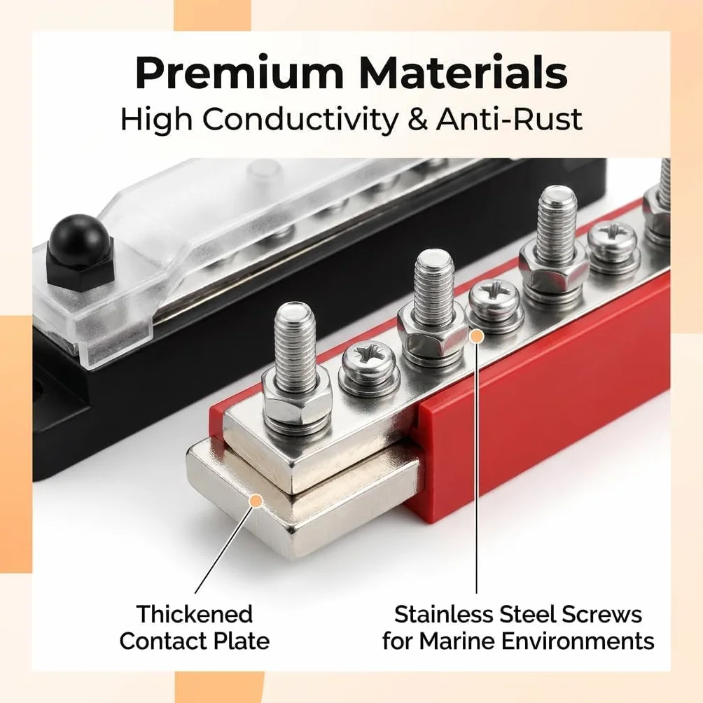 Busbar 12V-48V 150A Bloque de Distribución de Alta Corriente para Coche Barco Caravana