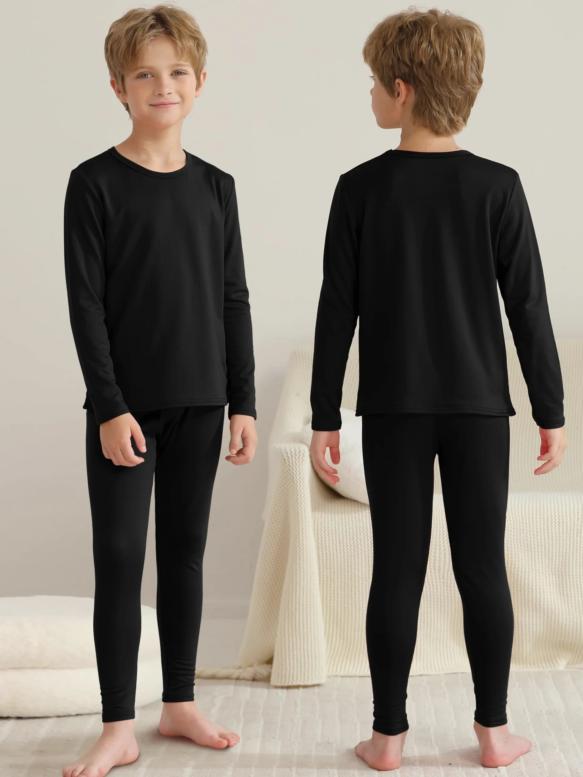 VZV Conjunto de ropa interior térmica para niños, conjunto de ropa interior térmica para niños, capas base con forro polar en la parte superior inferior para esquí y clima frío