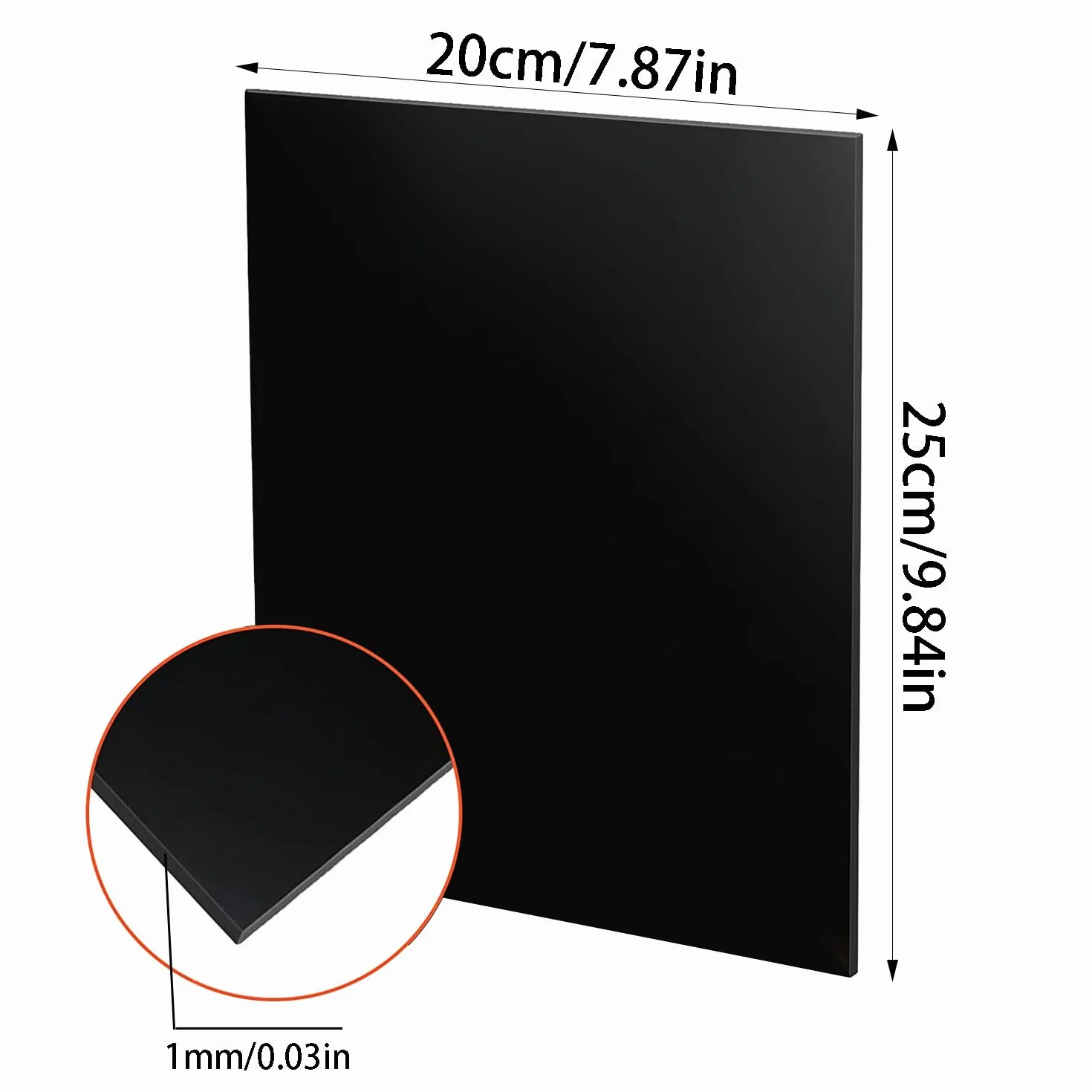 Placa de acrílico negra 250 x 200 x 1mm (10 unidades) para reemplazo de vidrio