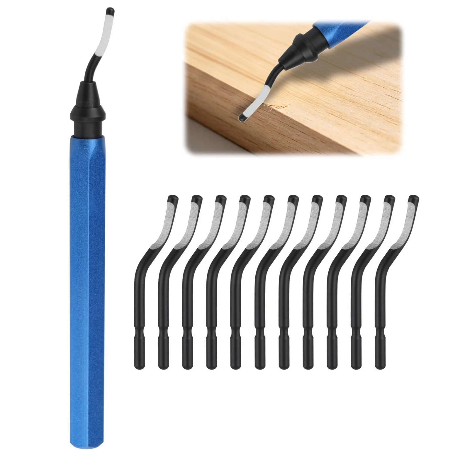 Desbarbador Metal Universal con 11 Piezas Cuchillas HSS, Rotación 360°, para 3D, Plástico, Aluminio, Acero Inoxidable