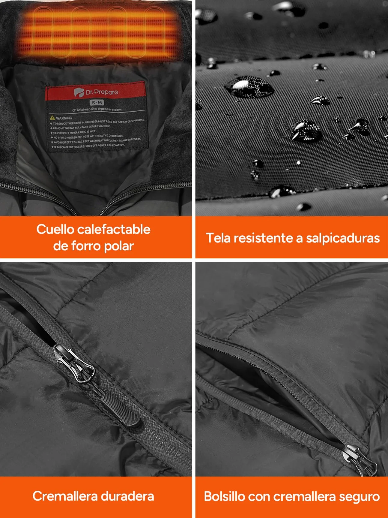 DR.PREPARE Chaleco Calefactable para Hombre y Mujer, 3 Niveles de Calefacción 10 Zonas Chaleco Térmico para Esquí Pesca Senderismo Camping
