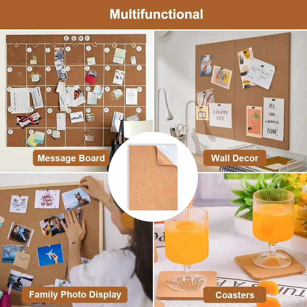 Tablero Autoadhesivo para Manualidades 8 Piezas 29,7x21cm A4 Corcho Autoadhesivas