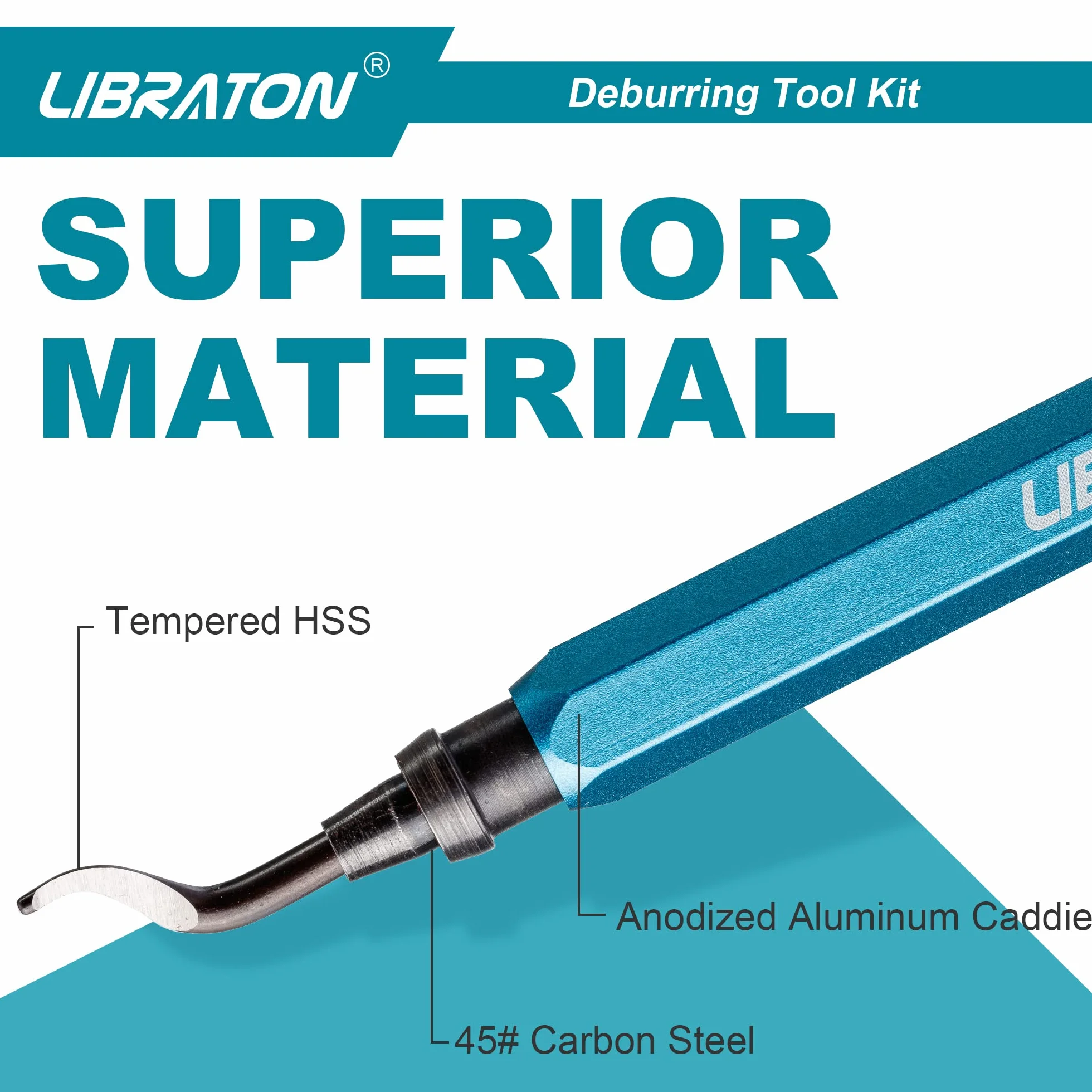 Libraton Herramienta de Desbarbado Manual, Desbarbador Universal 11 Piezas Cuchillas HSS, Mango Aleación Aluminio, 360° Giratorio para Impresora 3D