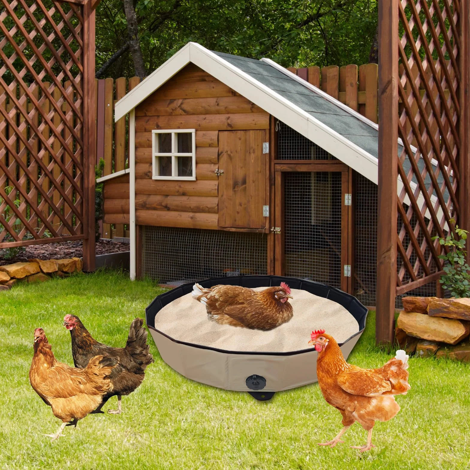 Pollo Baño de Arena Bañera Plegable para Gallinas, Recipiente de Limpieza PVC Portátil
