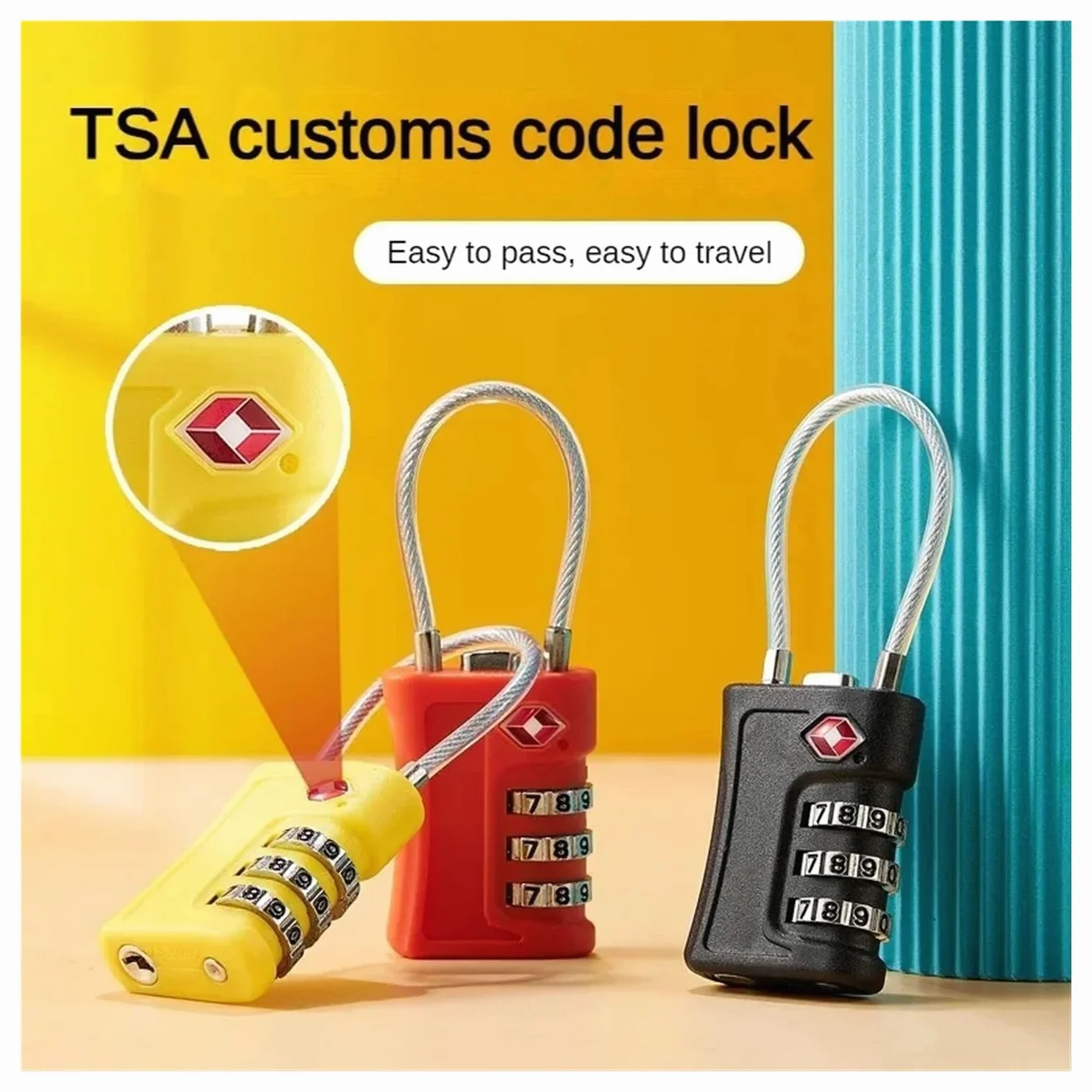 Customs - Candado de código colorido para equipaje de viaje, contraseña cambiable (amarillo 2)