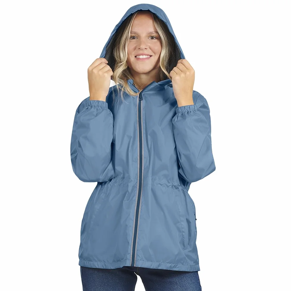 PERLETTI Chubasquero Mujer Cortaviento Ligero con Cremallera - Impermeable Mujer con Capucha Detalles Reflectantes - Chaqueta Trench Deporte Transpirable Waterproof Reutilizable Mujeres