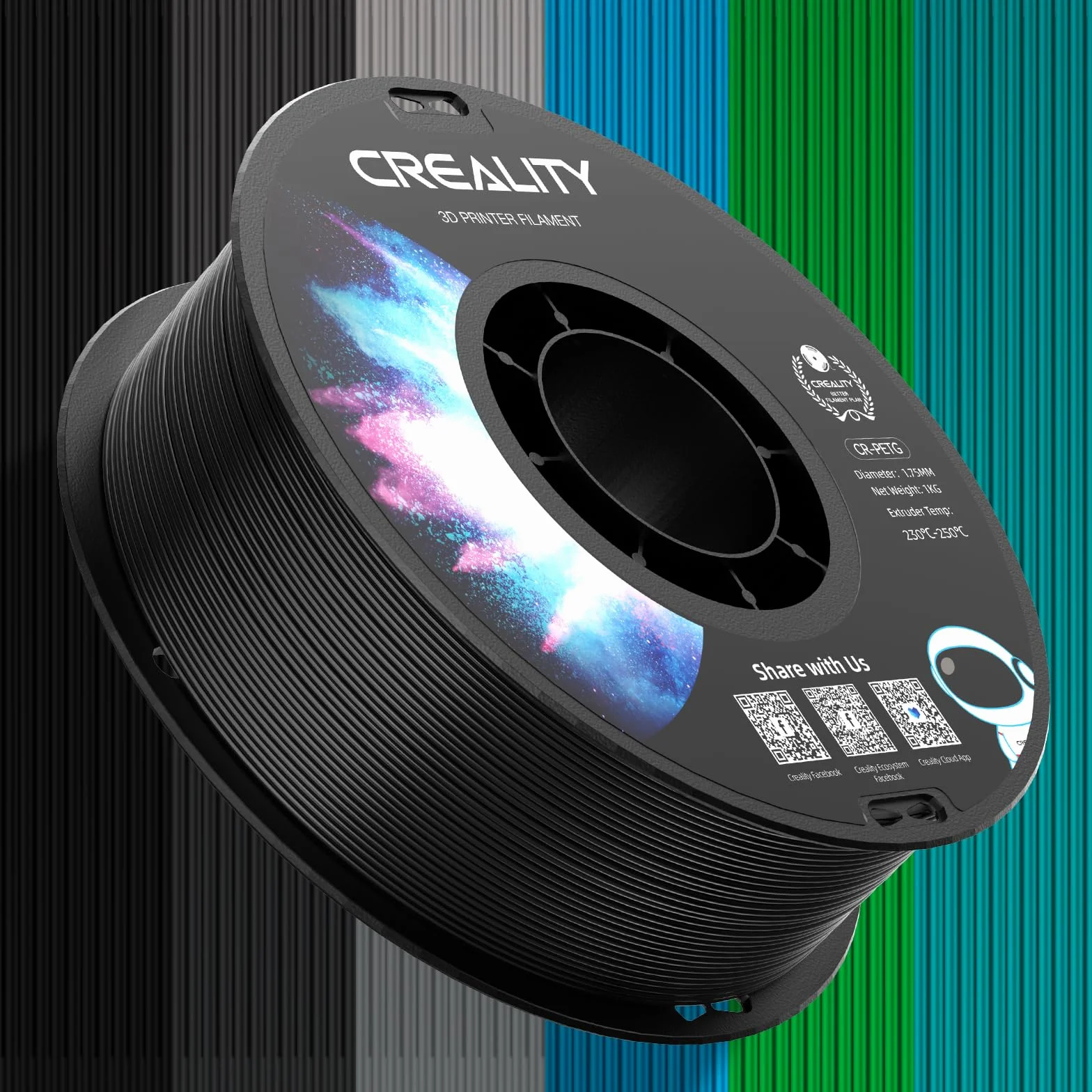 Creality PETG Filamento 1.75mm 1kg Negro para Impresora 3D FDM Alta Precisión Dimensional +/- 0,02 mm