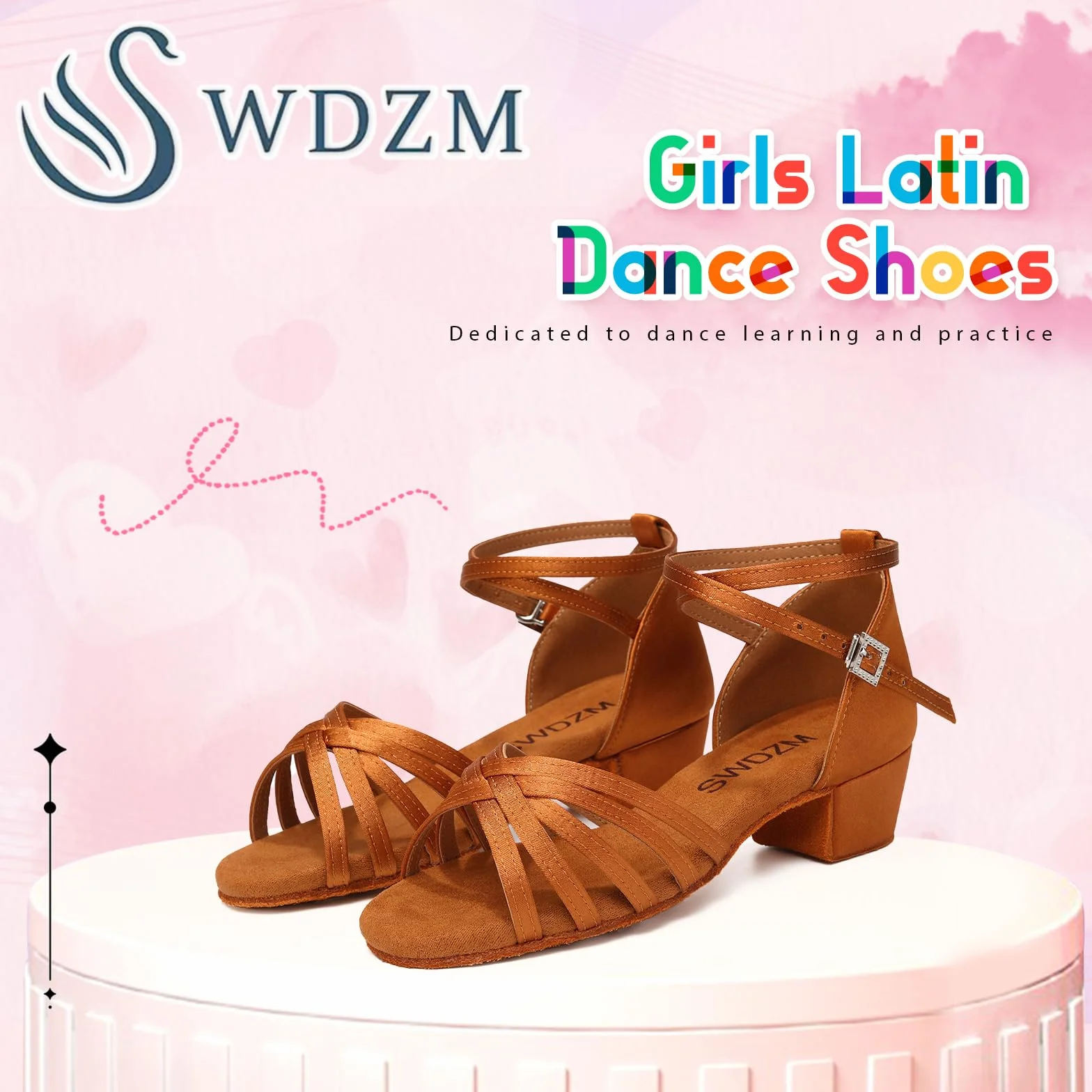 SWDZM Zapatos de Baile Latino Niña Tacón 3 cm Estándar Salsa Bailarina y Bachata Principiantes Bailarina Práctica