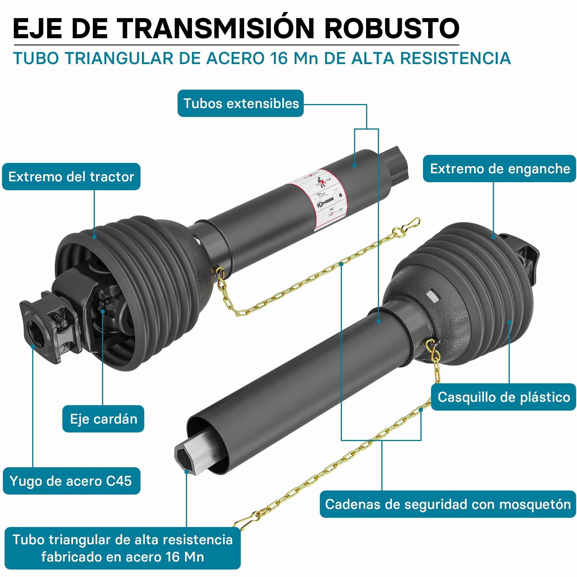 WilTec Toma de Fuerza T8 Eje transmisión cardán 850-935mm 1240Nm 540rpm PTO 110kW 2x1 3/8" 6 dientes