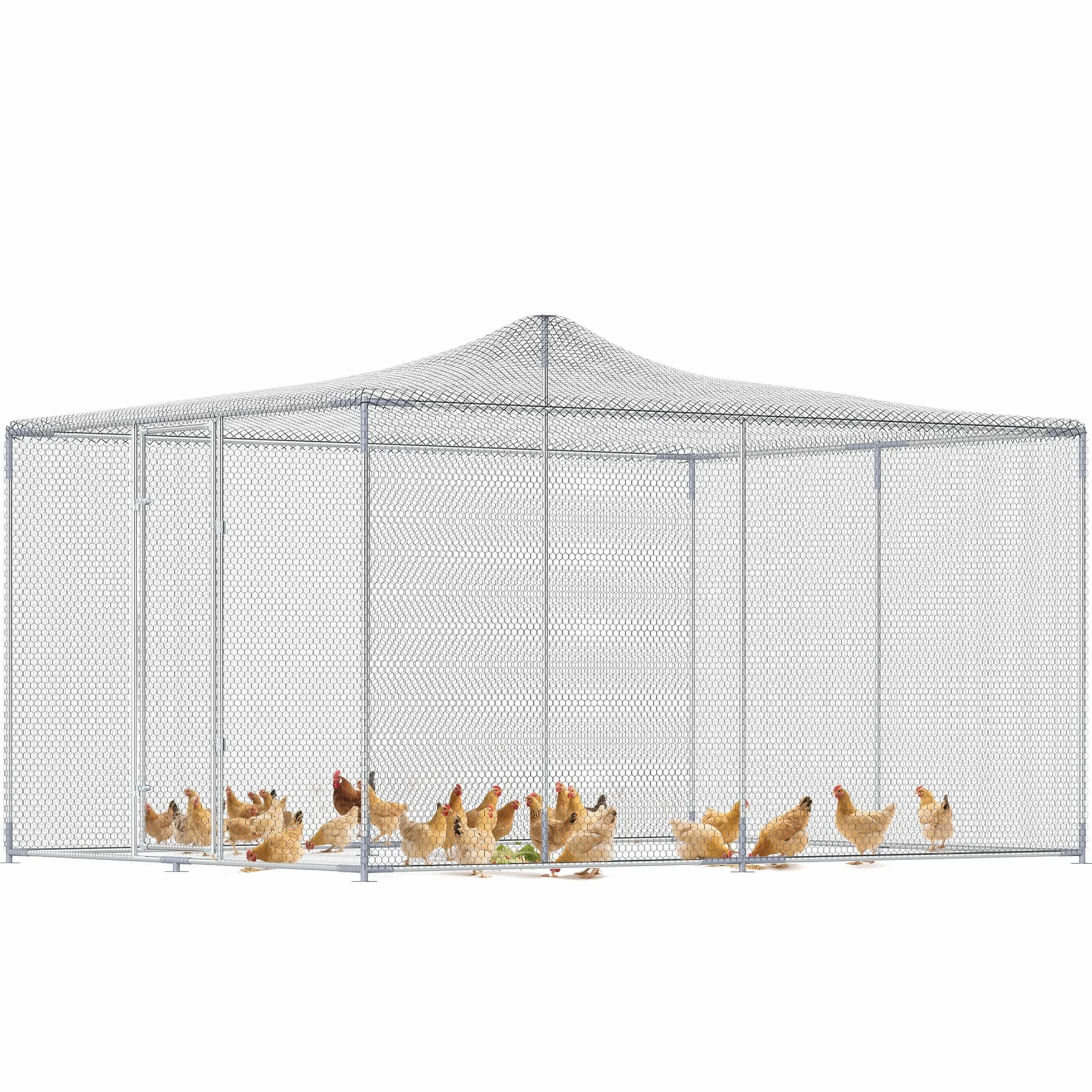 PawHut Gallinero Exterior Grande 4x3x1,97 m 12 m² Acero Galvanizado Puerta Doble Cierre Red PE Resistente Intemperie Walk-In