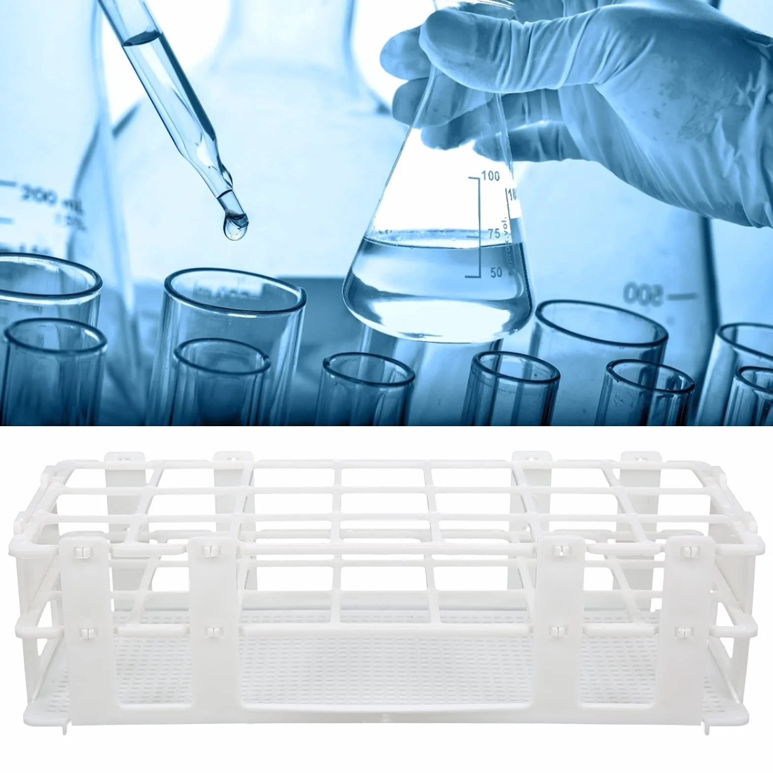 Gradilla para Tubos de Ensayo 30 mm x 21 Orificios Plástico Desmontable Laboratorio