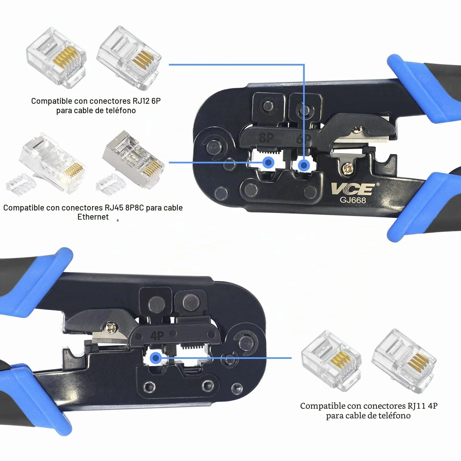 VCELINK Crimpadora RJ45 RJ12 RJ11 Ethernet 8P8C Cortar Pelar