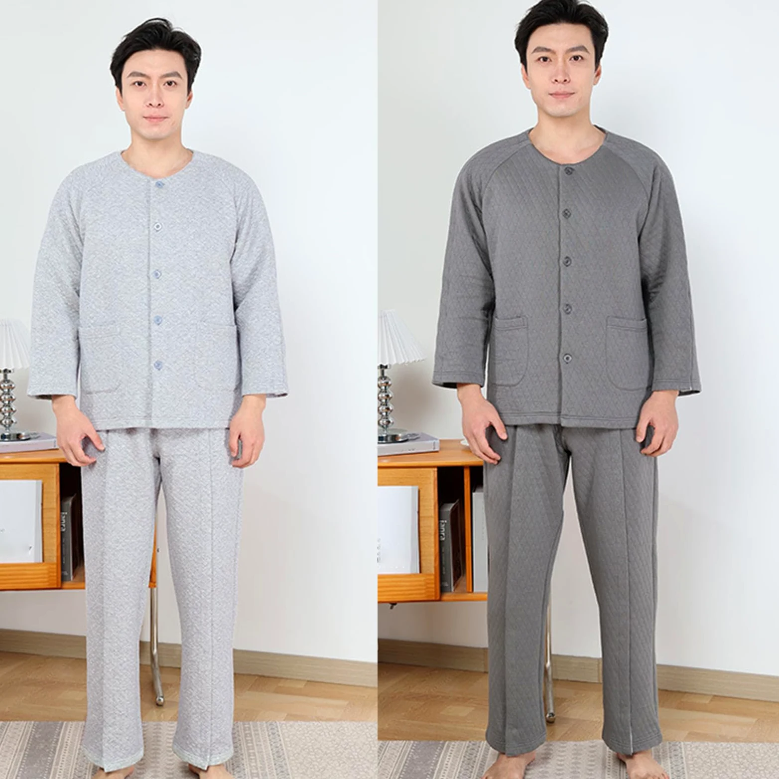 Conjunto de pijama transpirable para hombre con aislamiento acolchado y cierre de botón, ropa de paciente postrada en cama para recuperación