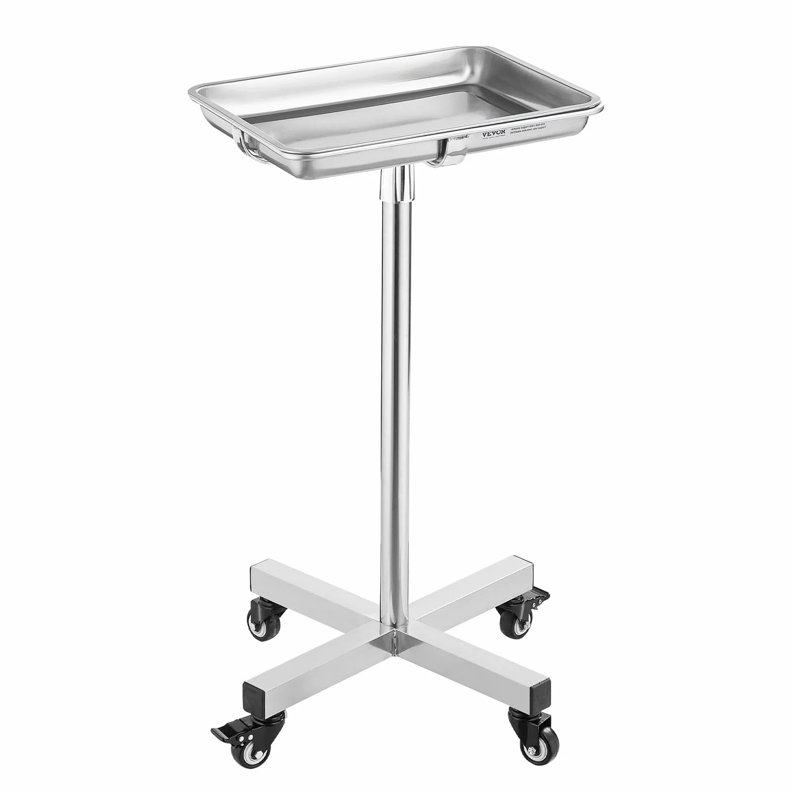 VEVOR Carro de Laboratorio Acero Inoxidable 16 kg Altura Ajustable 84-132,5 cm Bandeja Médica Extraíble