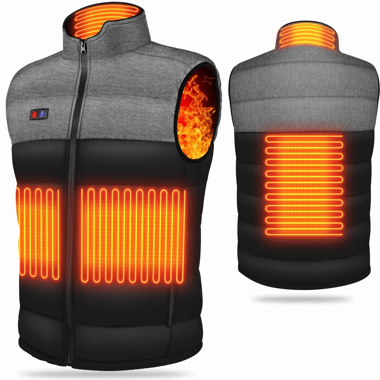 Tonfarb Chaleco Calefactable Hombre, Chaleco Termico Hombre con 4 Zonas Calefactables y 3 Niveles de Temperatura, Electrico USB Chaqueta Calefactable para Exterior, Pesca, Esquí (Batería No Incluida)