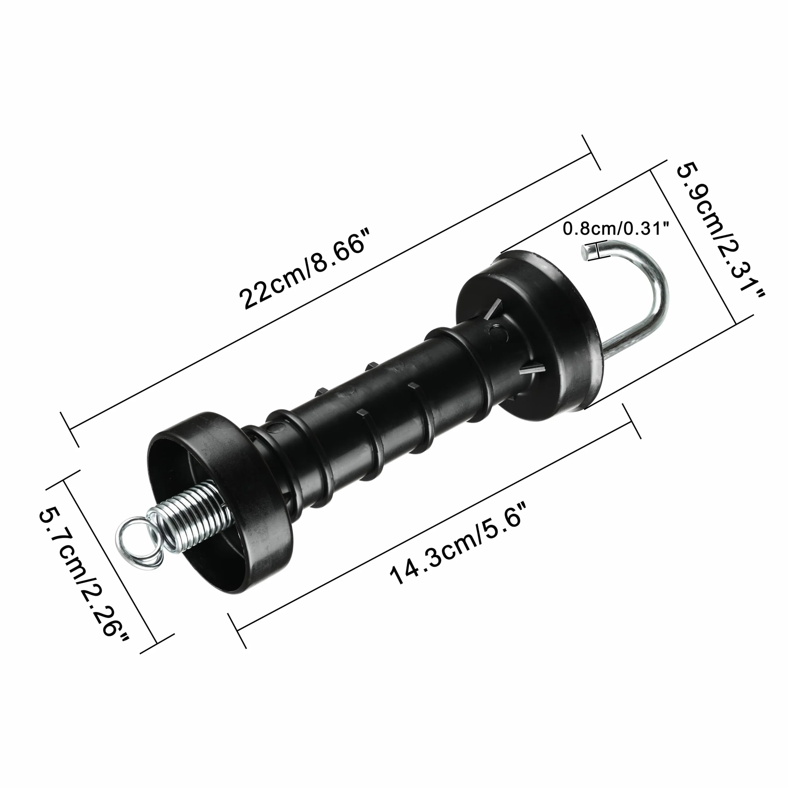 Manijas para Puerta de Valla Eléctrica Negras, Manija Aislada de Plástico Heavy Duty con Gancho Recto Galvanizado