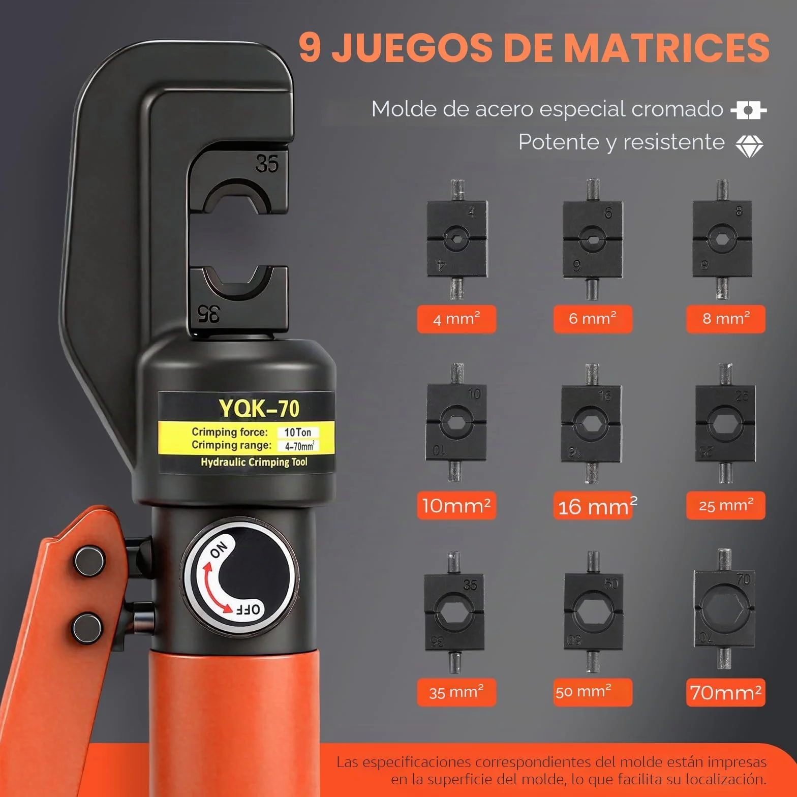 Bonvoisin Crimpadora Hidráulica 9 Juegos de Moldes 4-70mm Cuadrados Mango Aislado Cuerpo de Acero