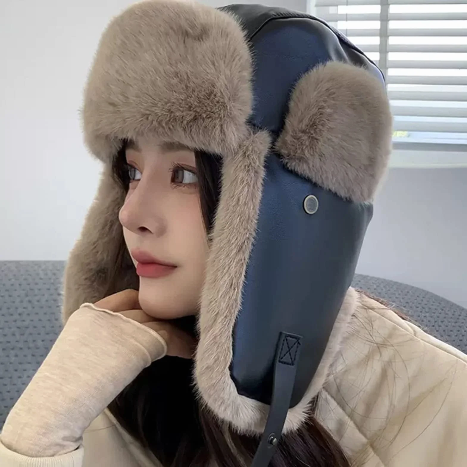 GIBZ Gorro de Aviador para Mujere Invierno Sombrero de Trampero con Orejeras Gorro Ruso de Piel