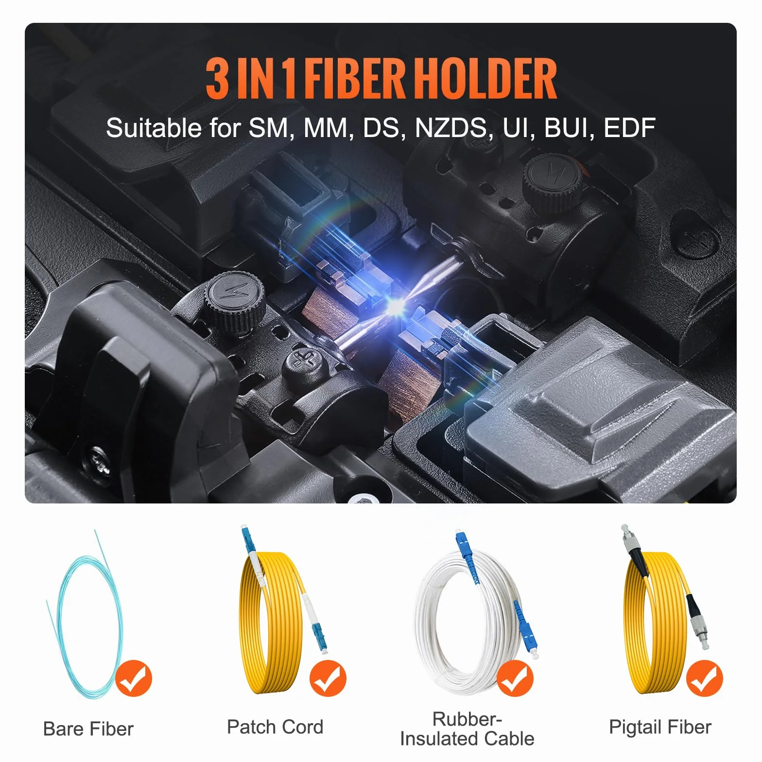 VEVOR Empalmador de Fibra Óptica de 6 Motores, Alineación de Núcleo, 7800 mAh, 146x131x152 mm