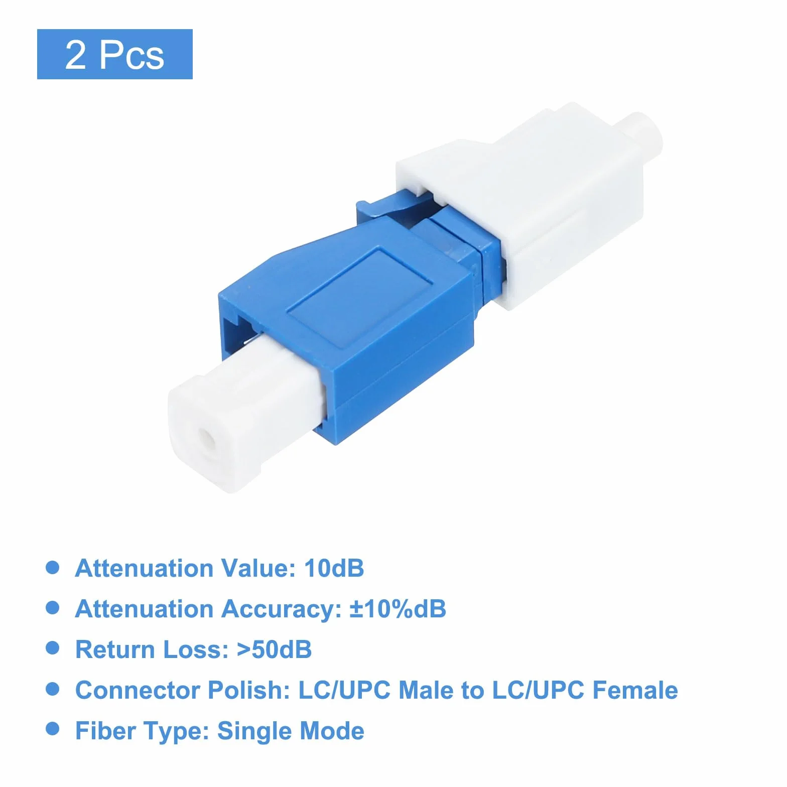 Atenuador de Fibra Óptica LC 10db LC/UPC Monomodo Fijo Macho a Hembra Paquete de 2