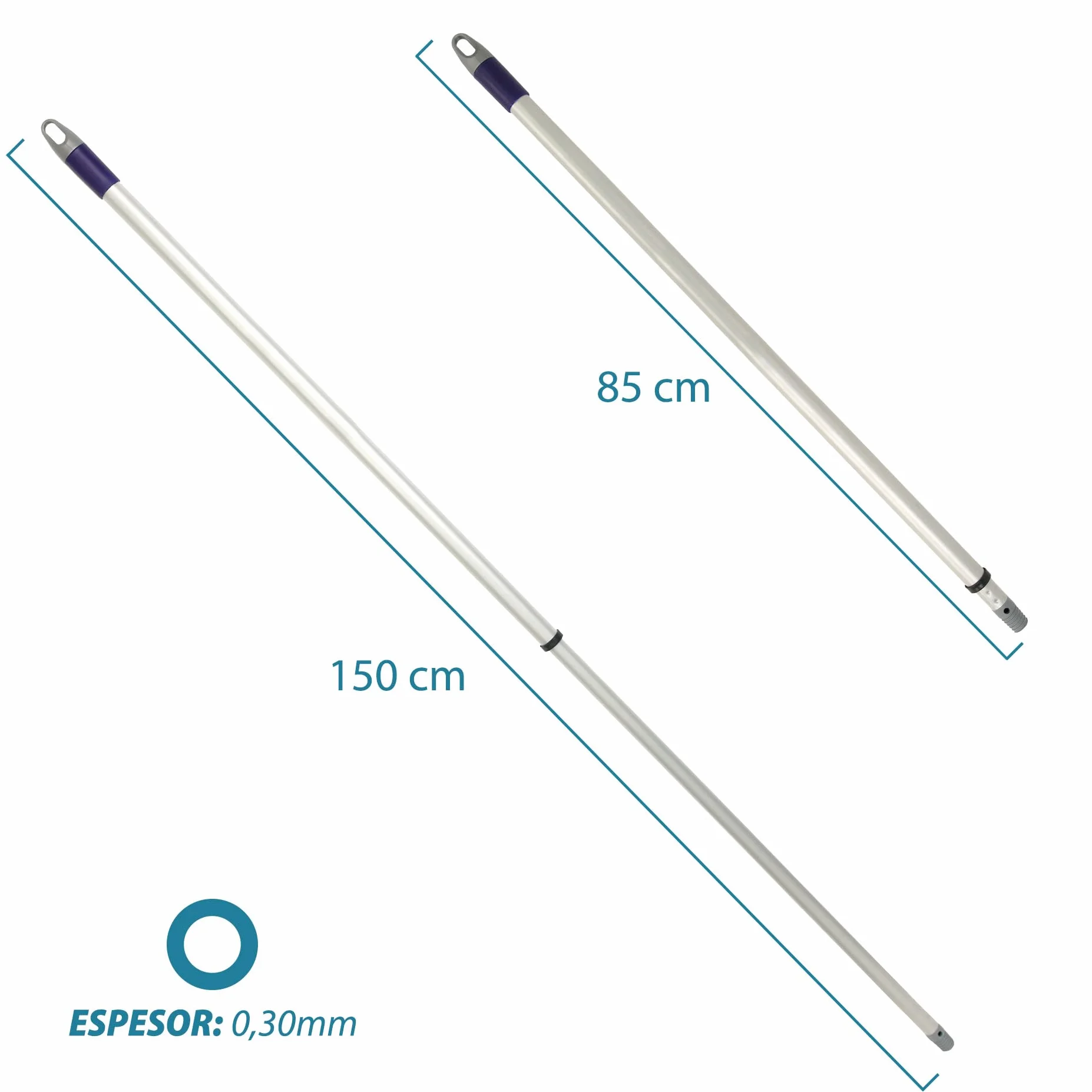 Maya Palo de Fregona y Escoba Extensible PP 85-150 cm Mango con Anclaje para Mopa Repuesto Telescópico Limpieza Rosca Universal Maneta Rotatoria