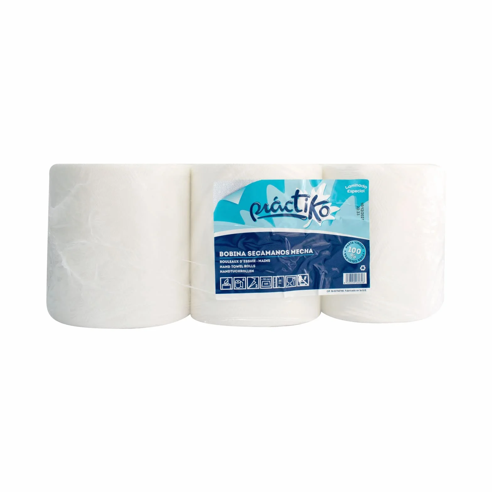 Práctiko Bobinas de Papel Industrial Blanco 3,6 kg Pasta Virgen 100% Acabado Laminado