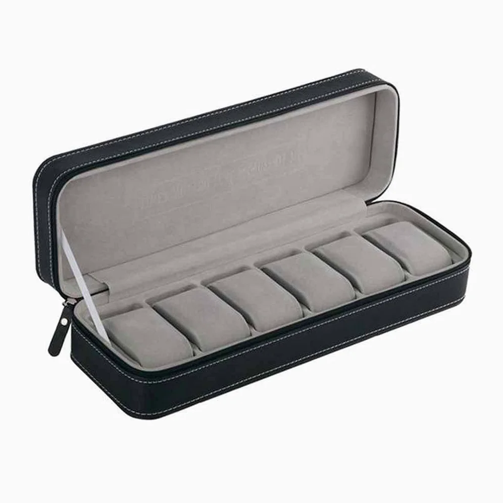 XBTGS Caja de reloj de 6/10/12 ranuras, elegante reloj de pulsera, caja de regalo, organizador de almacenamiento, color gris