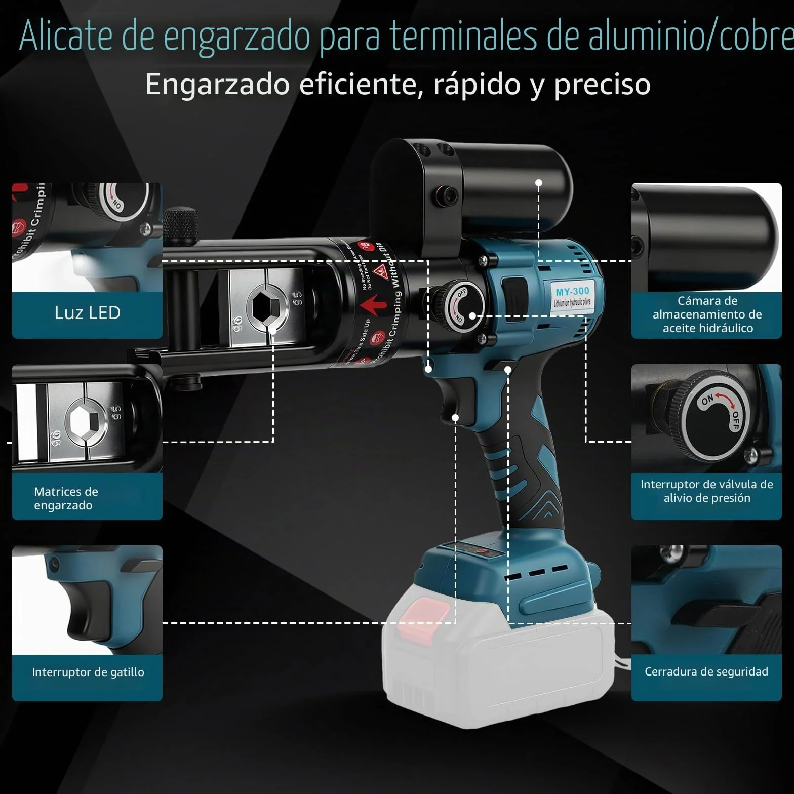 Makita 18V Crimpadora Hidráulica Eléctrica 16-300 mm² Cobre 10-240 mm² Aluminio