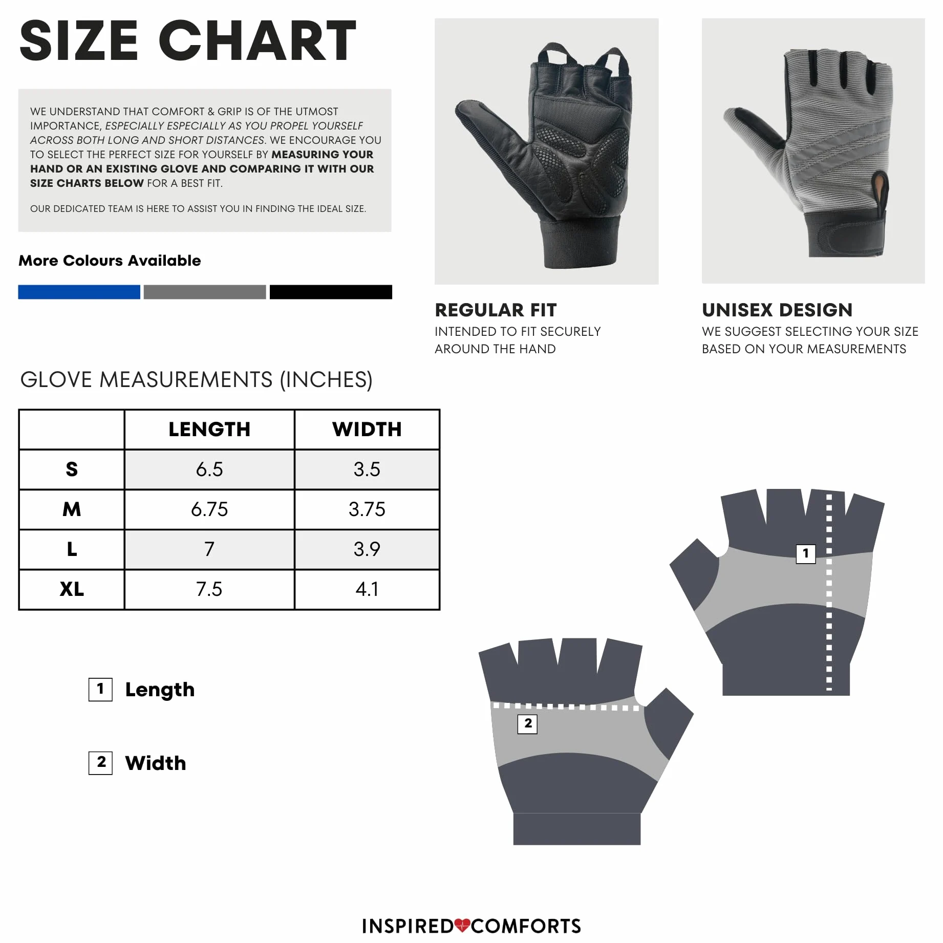 Inspired Comforts Guantes para silla de ruedas sin dedos con agarre antideslizante, transpirables y reflectantes