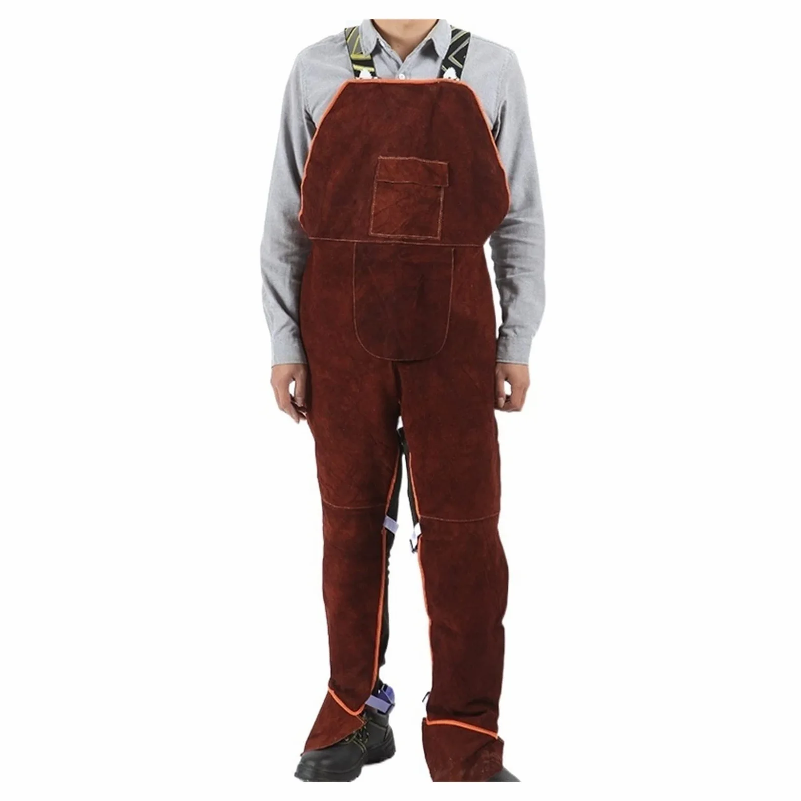 Mandil soldador, Delantal de soldadura de cuero pierna dividida for hombres con chispas de servicio pesados ​​de la llama resistente al calor delantero(Brown)