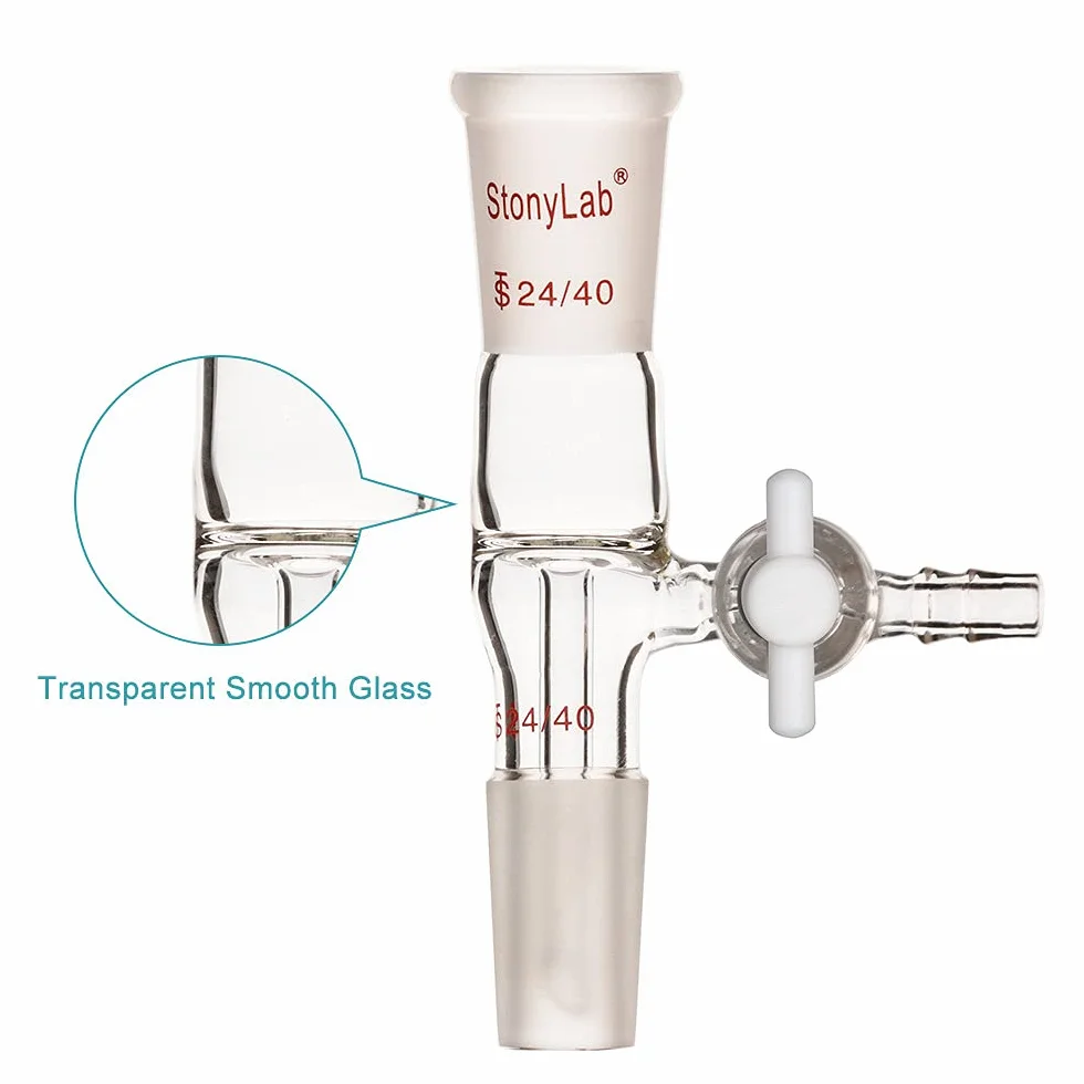 Styonylab Flow Control Adapter, Borosilicate Glass Adapter with 24/40 Standard Joint and Lateral PTFE Stopcock for Lab Supply