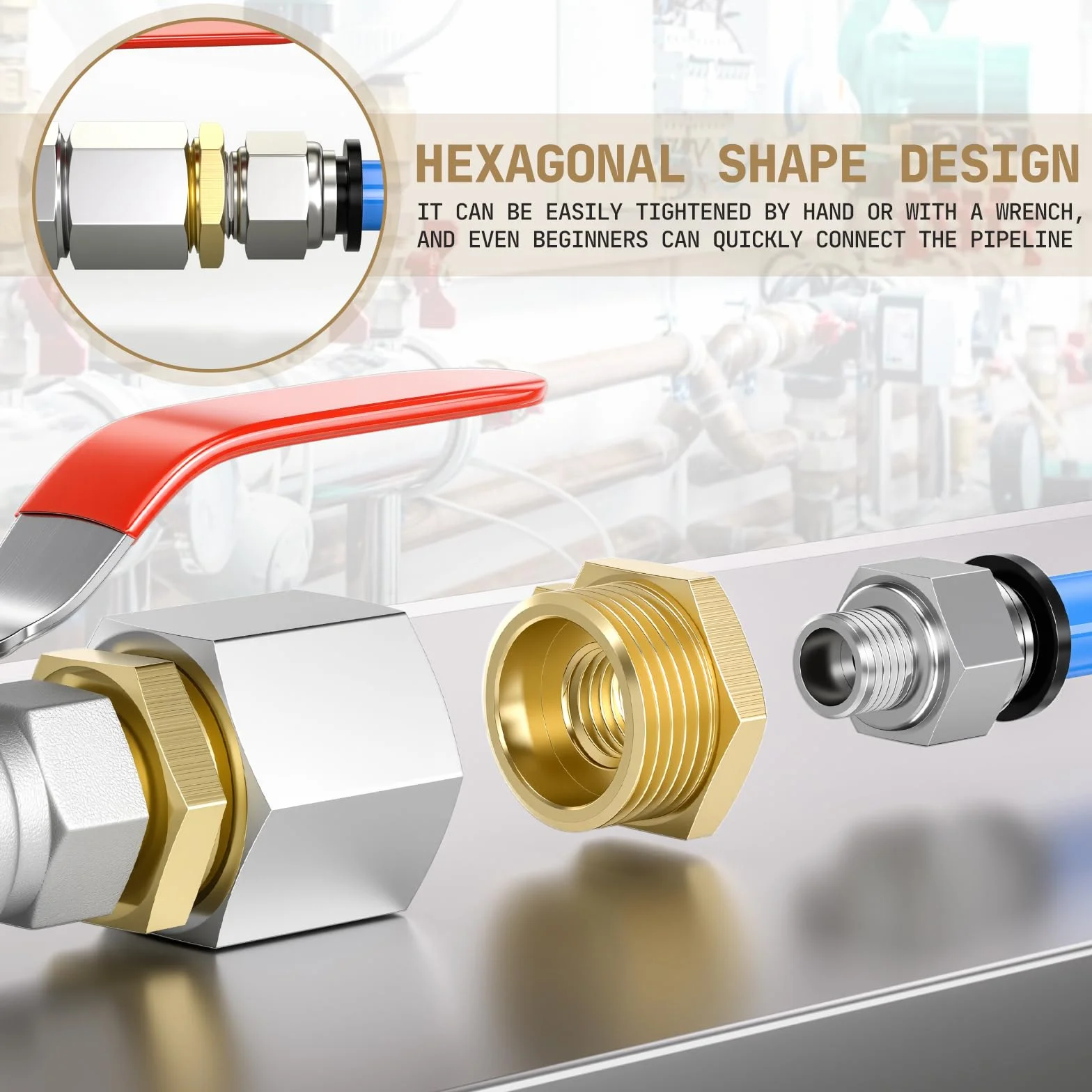Bwintech 2 Uds 3/8" hembra a 1/2" macho BSP rosca latón buje hexagonal conector reductor