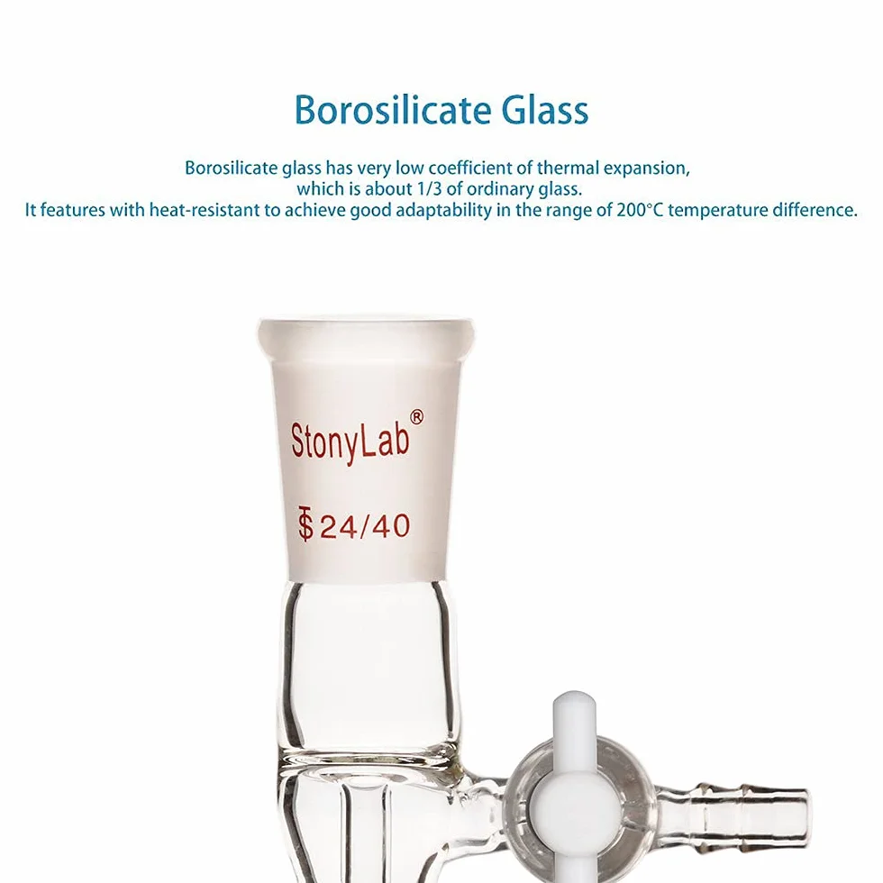 Styonylab Flow Control Adapter, Borosilicate Glass Adapter with 24/40 Standard Joint and Lateral PTFE Stopcock for Lab Supply