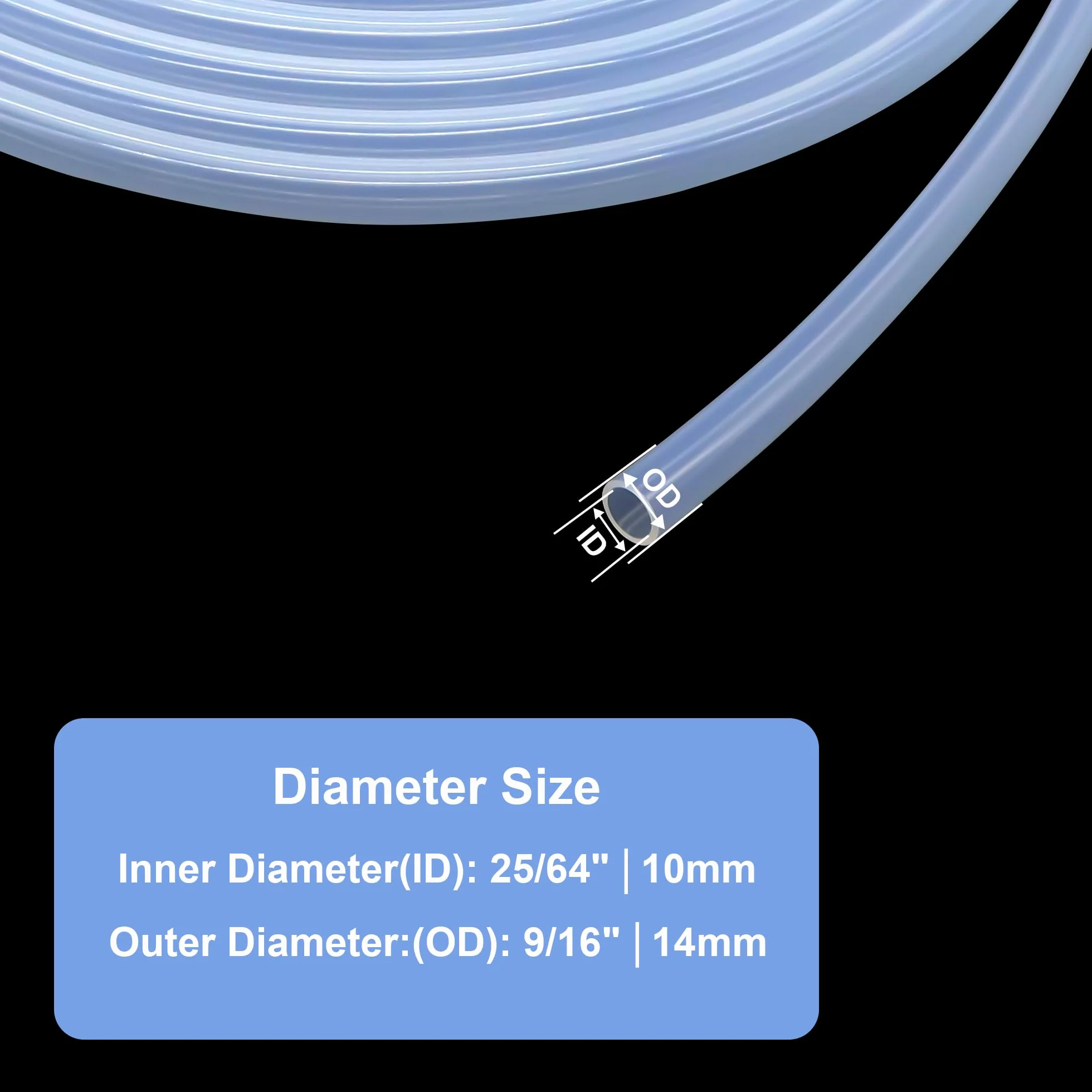 Manguera de silicona 10 mm ID x 14 mm OD 5 metros, calidad alimentaria, flexible transparente para agua y aire