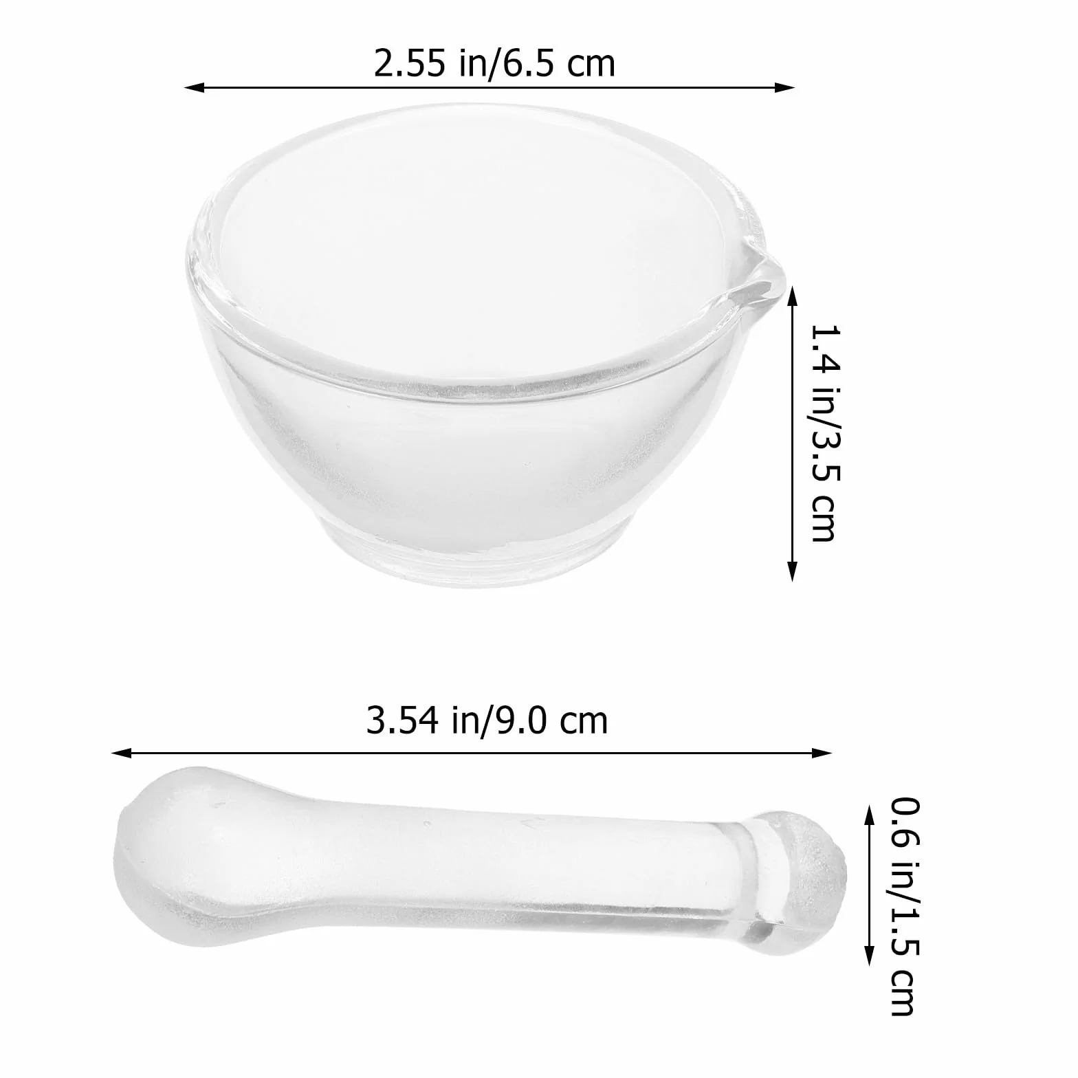 Mortero de cristal 60 mm para laboratorio y cocina