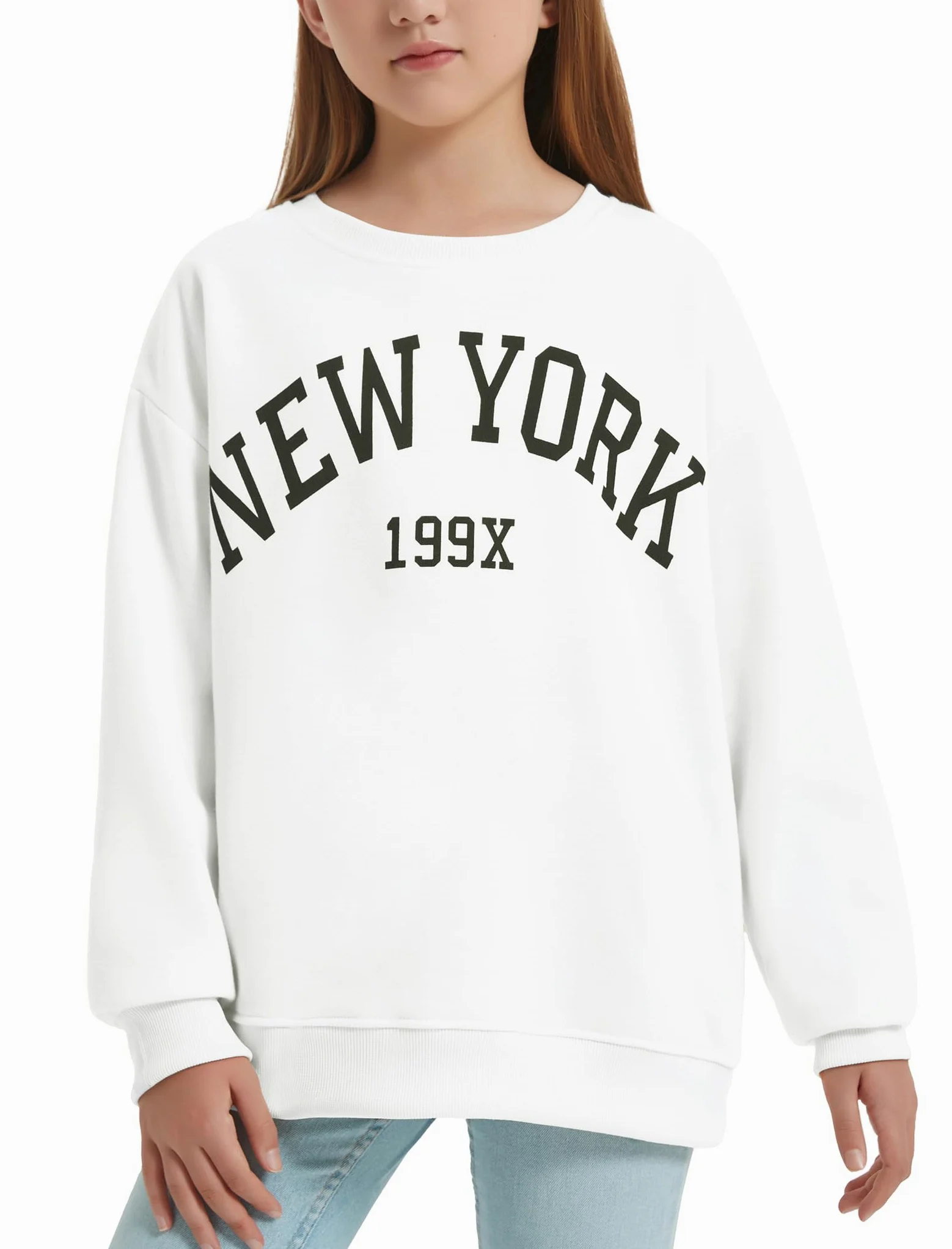 EXARUS Sudadera con capucha para niñas, de gran tamaño, con estampado de letras, cuello redondo, manga larga, casual, para la escuela