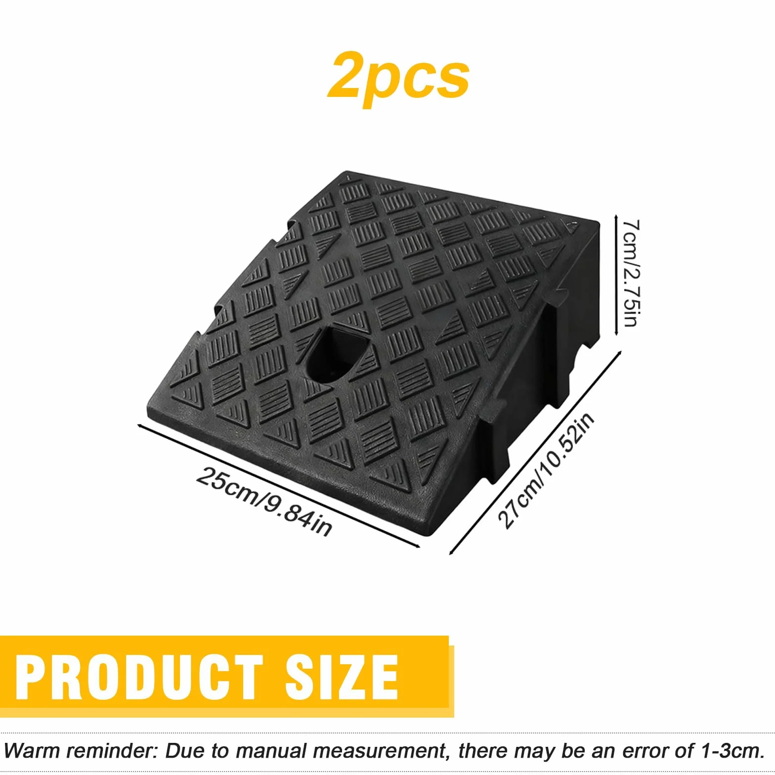 Rampa de bordillo de plástico negro 27×25×7 cm antideslizante para silla de ruedas 2 unidades
