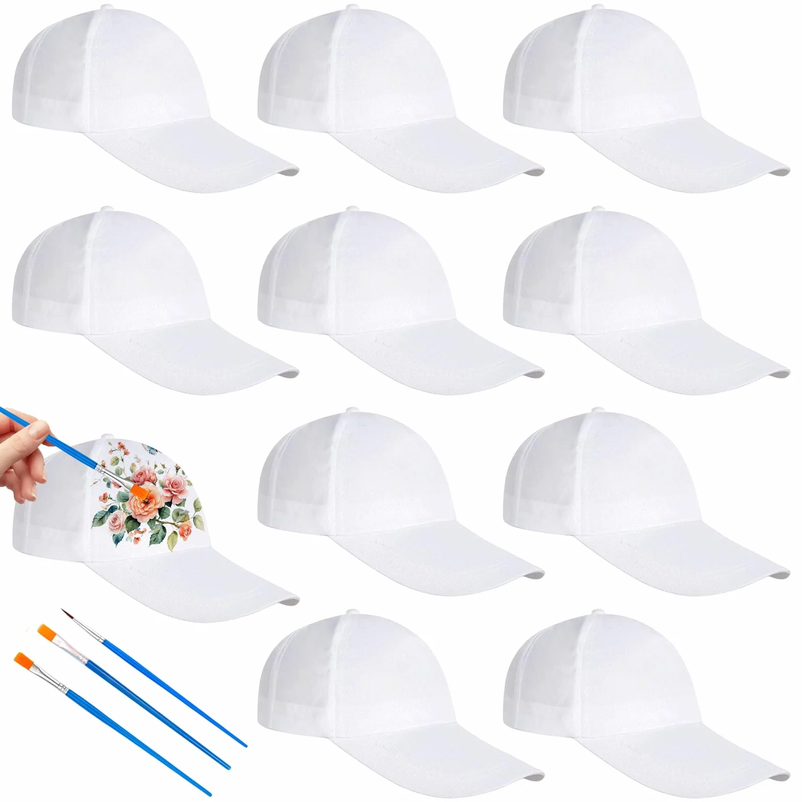 10 gorras de graffiti, gorras de béisbol, juego de manualidades para niños, gorras para pintar, gorras de béisbol, juego de bricolaje, gorra de béisbol blanca para niños