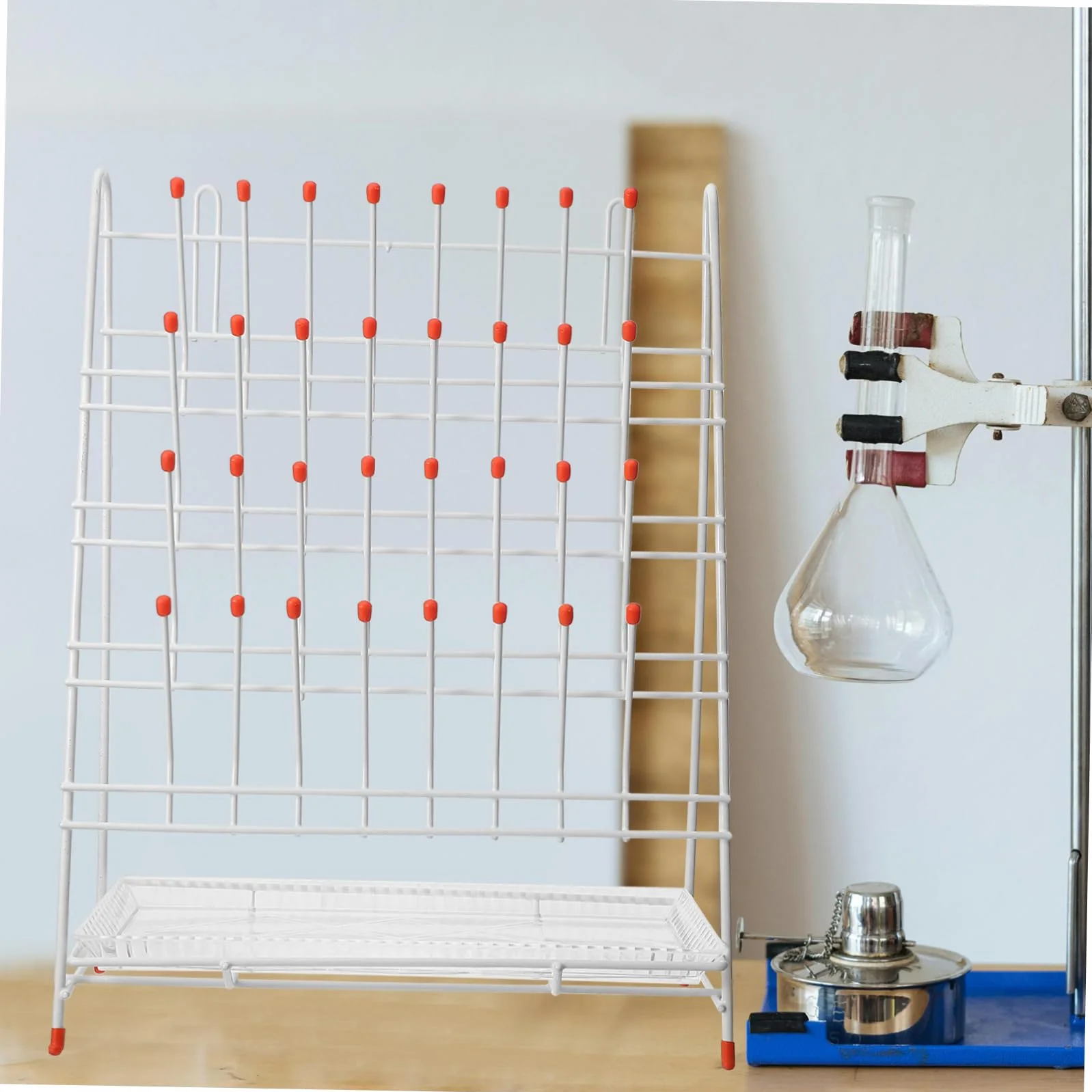 Estante de Secado de Laboratorio 32 Ranuras para Tubos y Botellas, Hierro