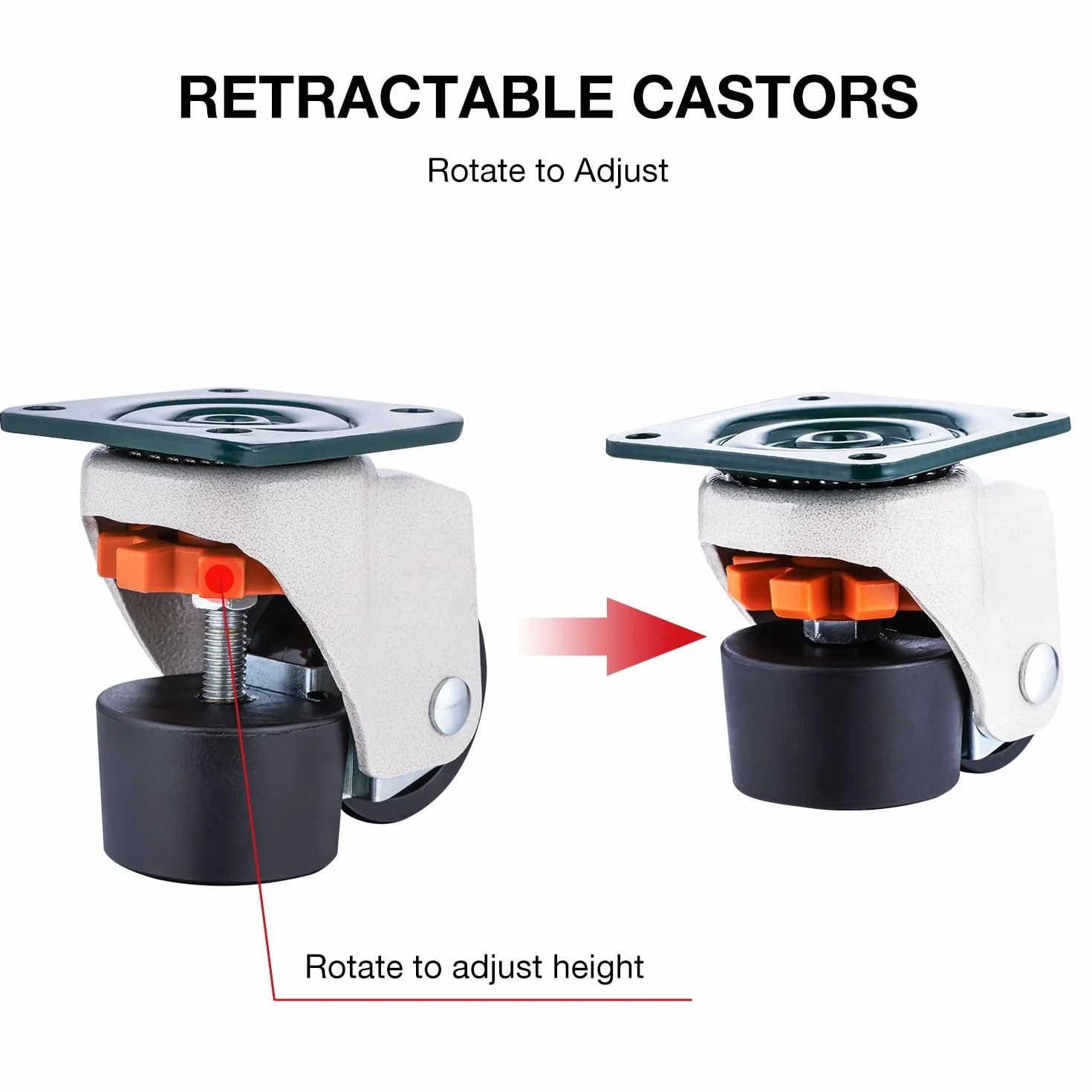 KATSU Ruedas Niveladoras 4 Piezas 550kg Carga Estática 50mm Giratorias Retráctiles Altura Ajustable
